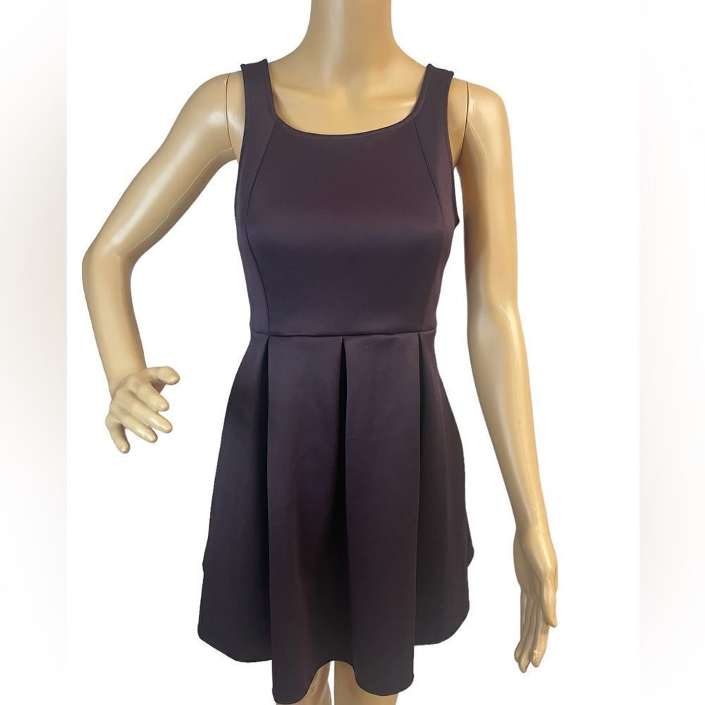 Express dark plum, sleeveless knee length dress Size 4, side zip, fit n flair.